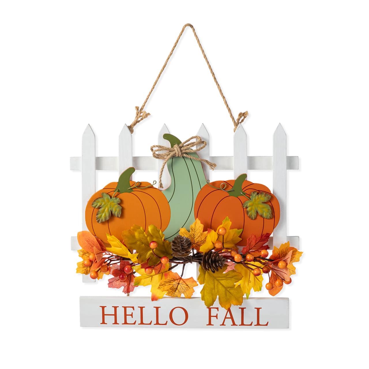 Glitzhome® 14" Fall Wooden Patch with Floral Door Hanger